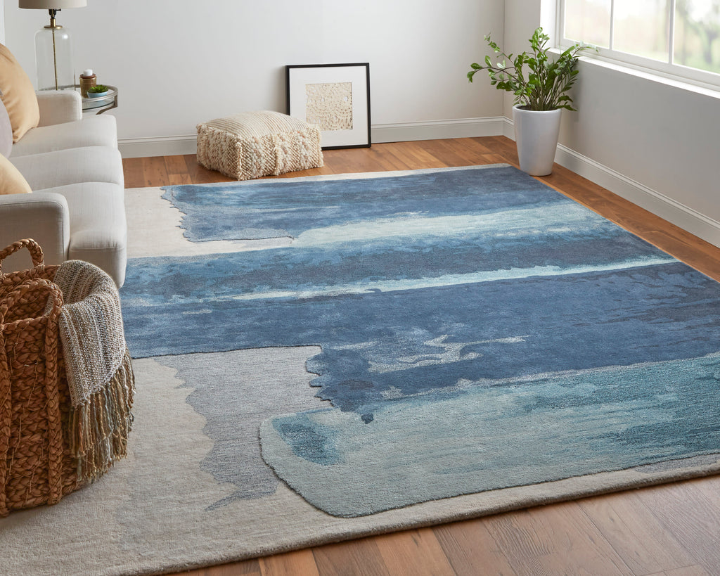 Anya Transitional Abstract Blue Ivory Area Rug (5' x 8' / Pattern 2)