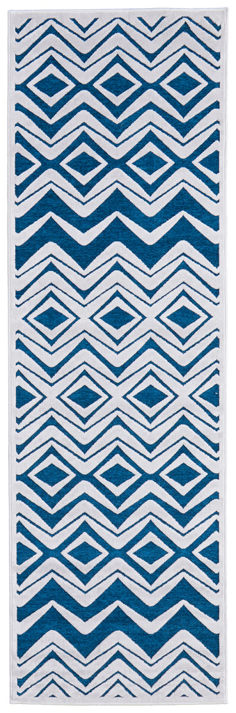 Saphir Mira Modern Diamond Blue Green White Area Rug (2'6" x 8')