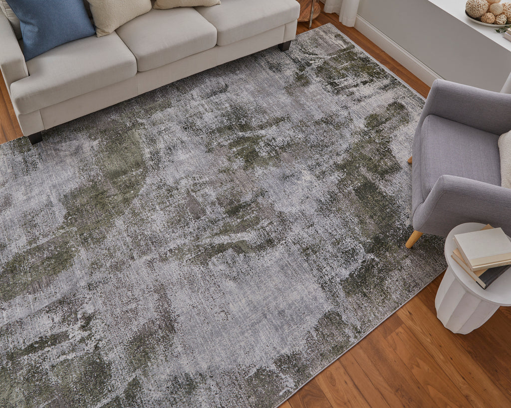 Cadiz Modern Ikat Gray Green Silver Area Rug (2'2" x 3'2")