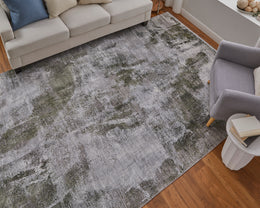 Cadiz Modern Ikat Gray Green Silver Area Rug (3'1" x 5')