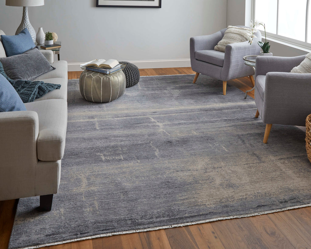 Marinn Modern Distressed Gray Blue Ivory Area Rug (9'6" x 13'6")