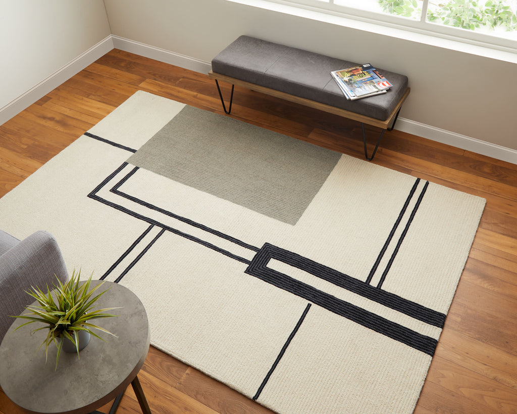 Maguire Transitional Abstract Ivory Gray Black Area Rug (9' x 12' / Pattern 2)