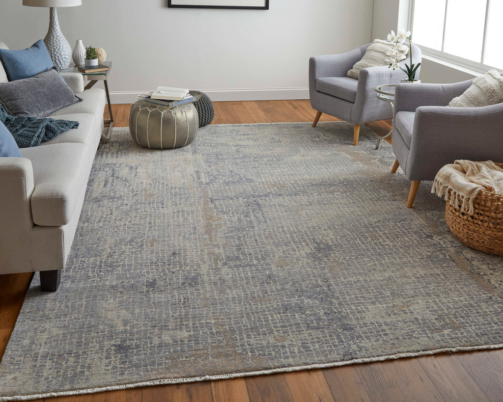 Marinn Modern Watercolor Ivory Gray Tan Area Rug (9'6" x 13'6")