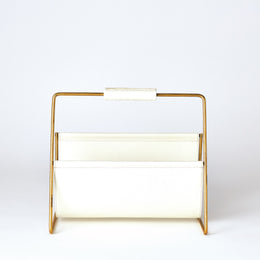 Vivien Literature Holder : Vivien Literature Holder (Brass with White Leather)