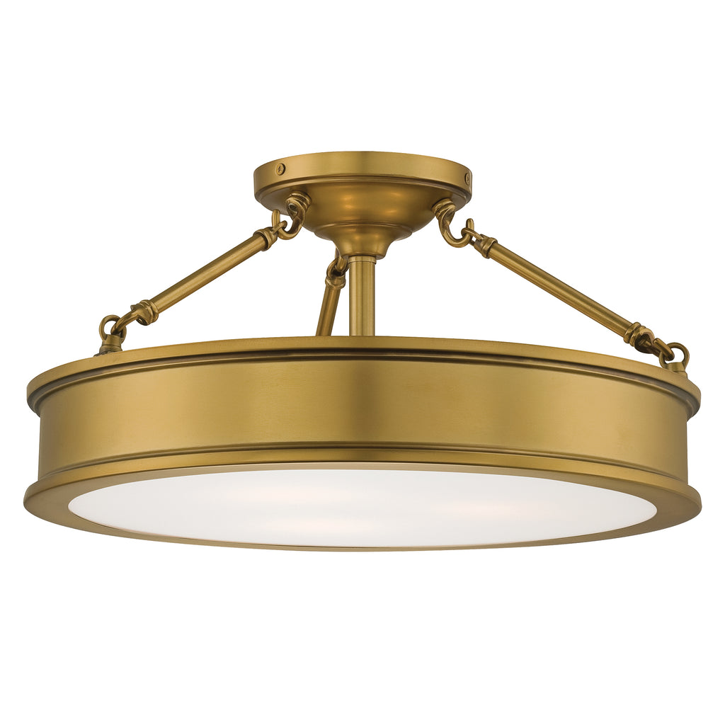 Harbour Point - 3 Light Semi Flush in Liberty Gold Finish with Etched White Glass