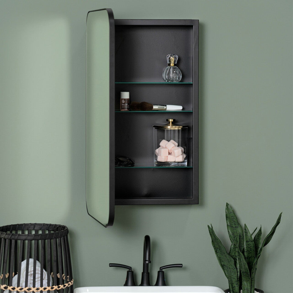 Hadley Black Medicine Cabinet Mirror, Surface or Recess Mount