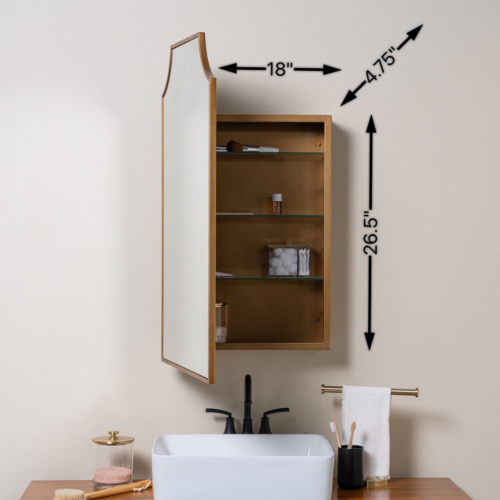 Simone Gold Medicine Cabinet, Recess Mount Mirror