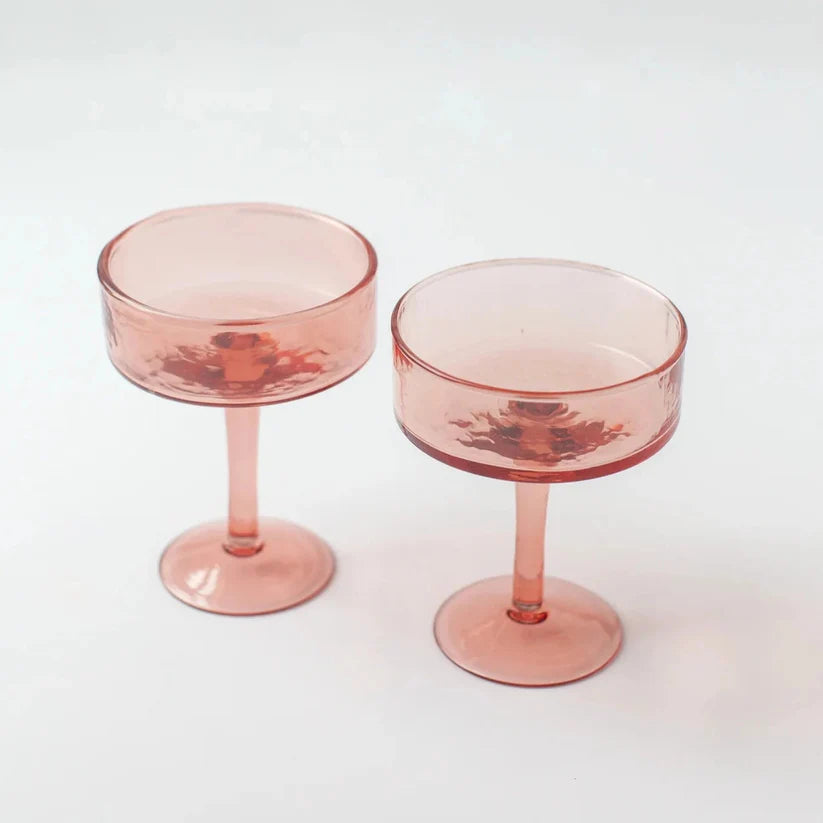 Handblown Hammered Coupe Cocktail Glasses, Set of 4