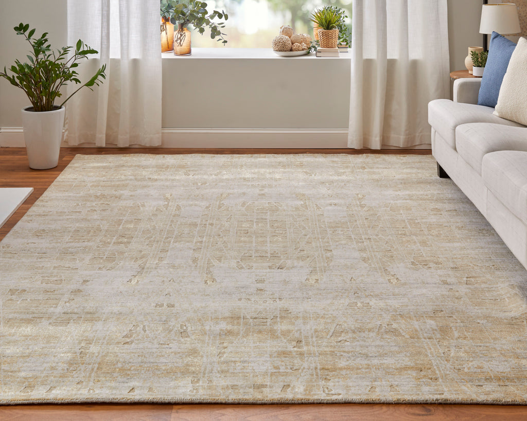 Eastfield Modern Abstract Yellow Ivory Gold Area Rug (10' x 14' / Pattern 1)