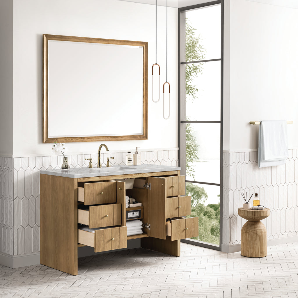 Hudson 48" Single Vanity, Light Natural Oak, Victorian Silver Top