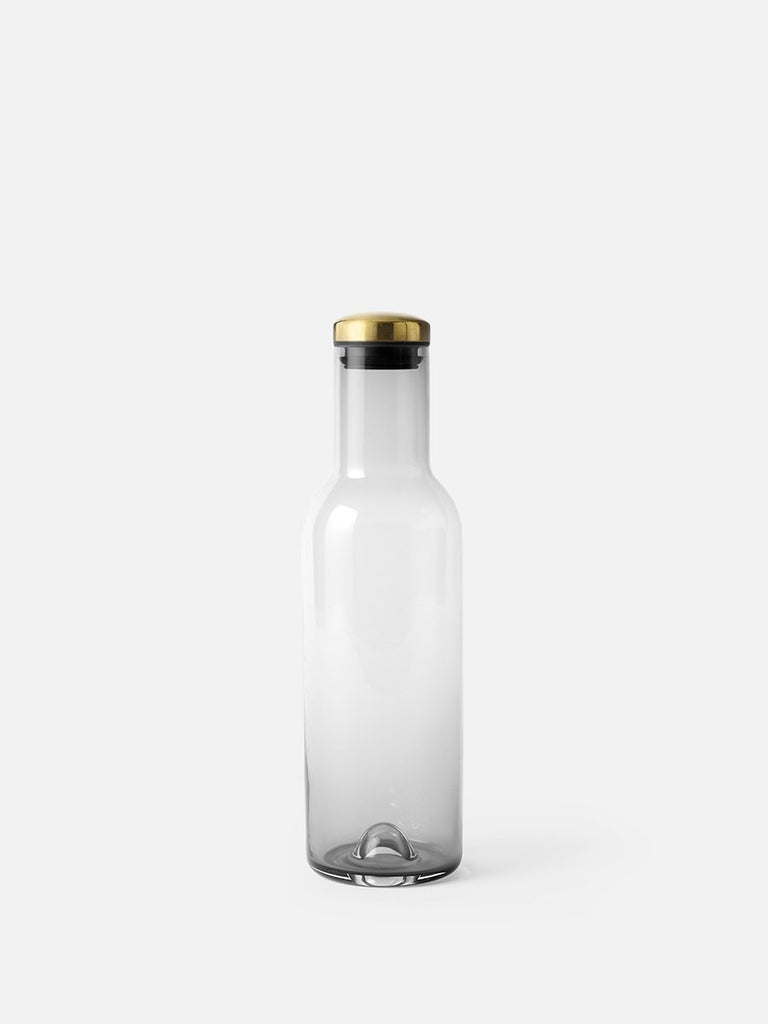 Bottle Carafe, 34 oz, Smoke Glass, Brass Lid - Set of 4