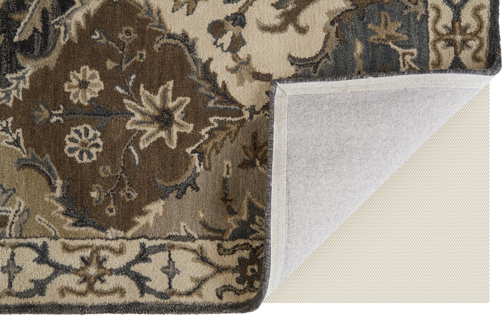 Eaton Traditional Bordered Blue Gray Taupe Area Rug (8' x 8')