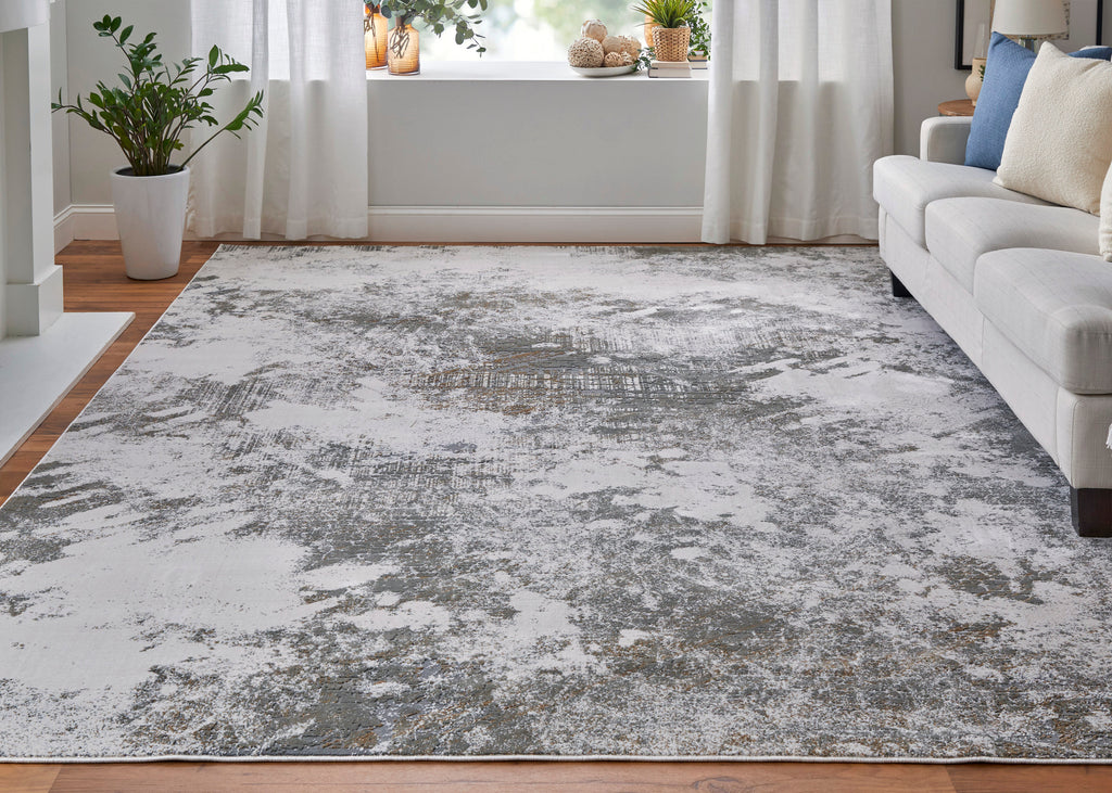 Waldor Modern Abstract Gray Silver Taupe Area Rug (5' x 8')