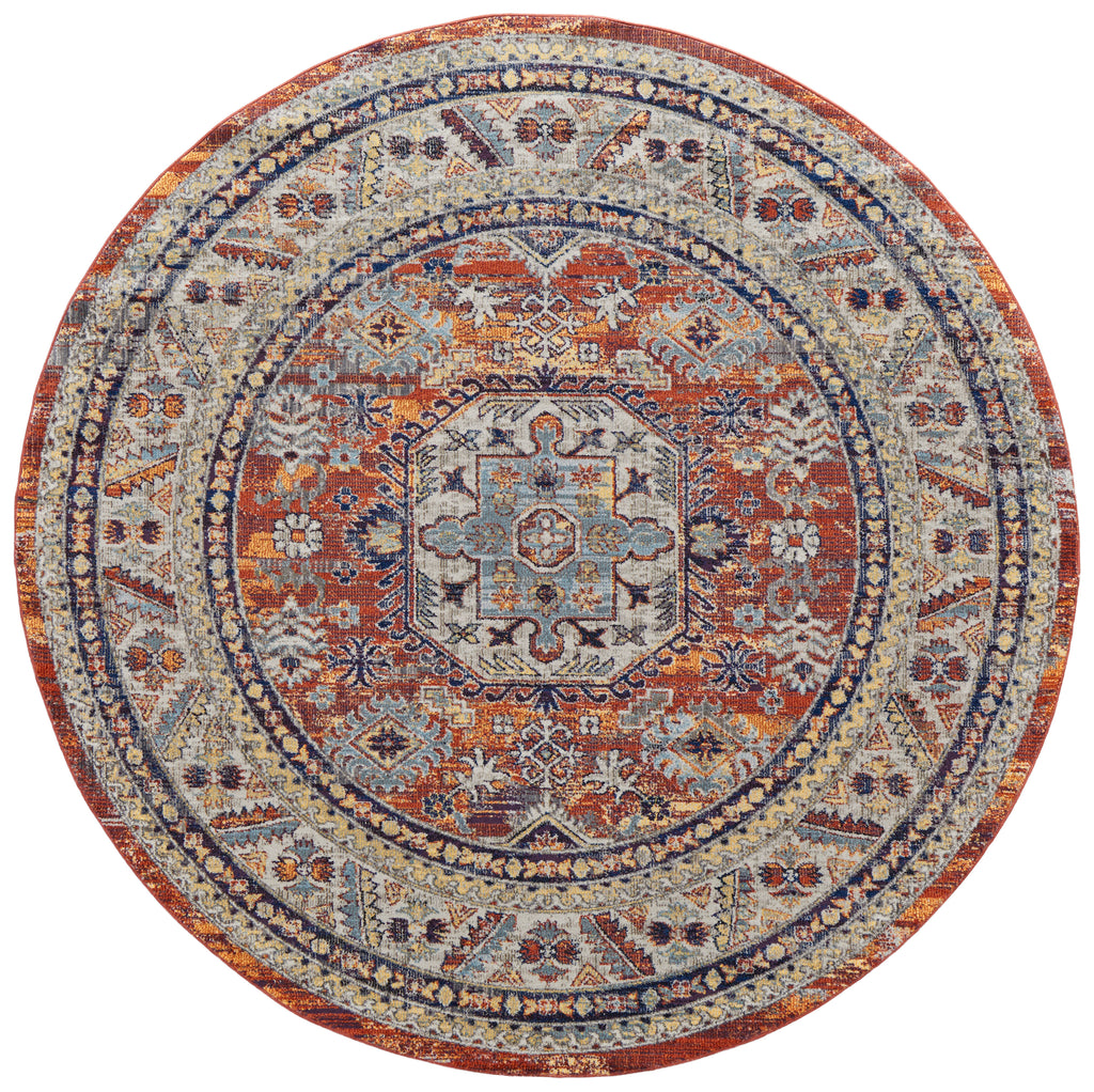 Bellini Transitional Medallion Red Orange Ivory Area Rug (7'10" x 7'10")