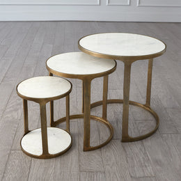 Marble Top Nesting Tables - Brass, Set of 3