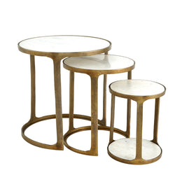 Set of 3, Marble Top Nesting Tables, Brass