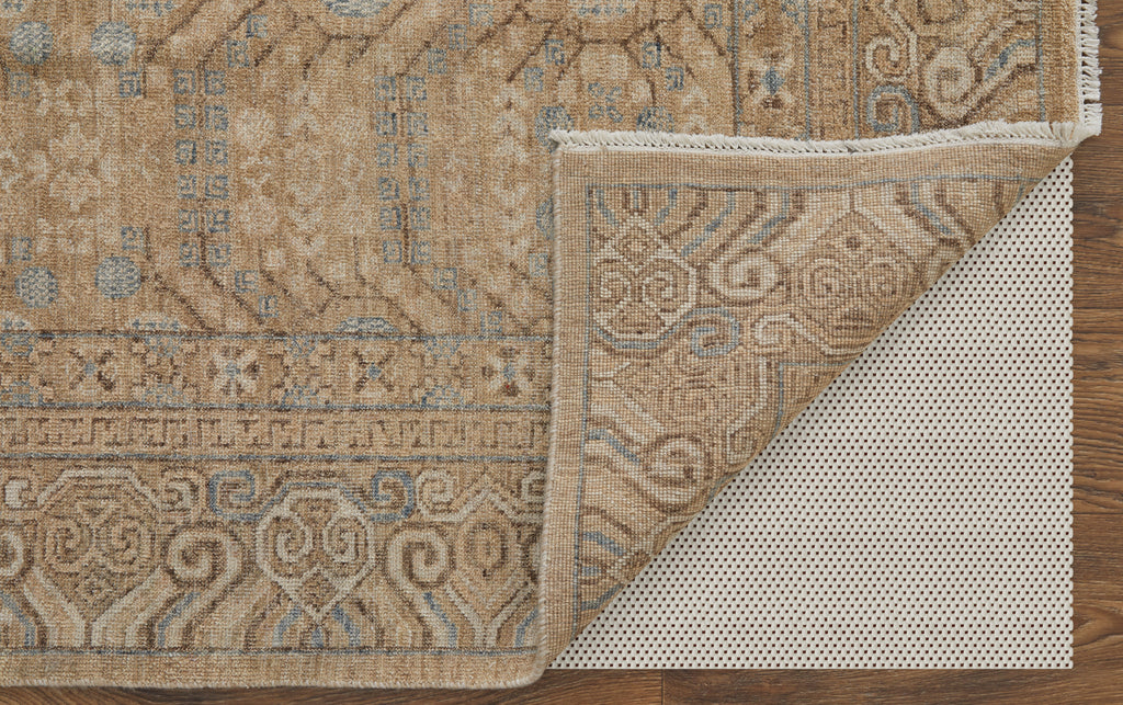 Ronin Transitional Damask Tan Brown Blue Area Rug (7'9" x 9'9")