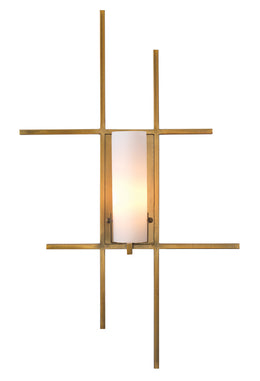 Geneva Wall Sconce-Antique Brass-Opal White Shade