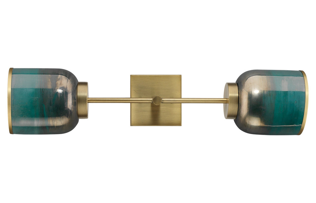 Vapor Double Sconce-Antique Brass-Aqua Metallic Glass