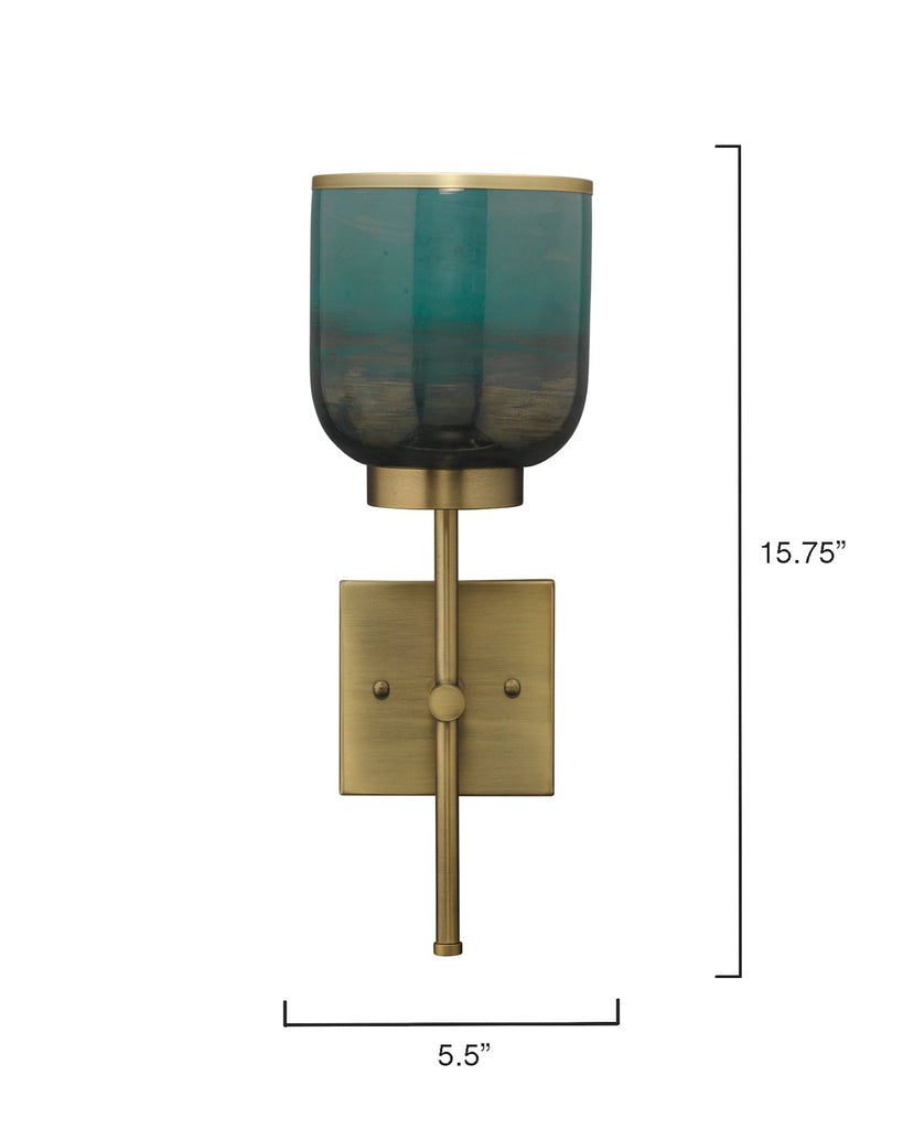 Vapor Single Sconce-Antique Brass-Aqua Metallic Glass