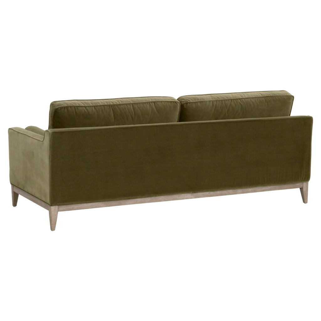 Parker 86" Post Modern Sofa - Olive Velvet, Natural Gray Oak