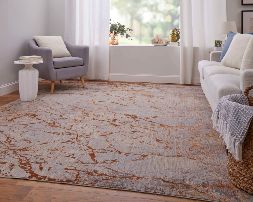 Pryor Modern Abstract Gold Brown Gray Area Rug (6'7" x 9'6")