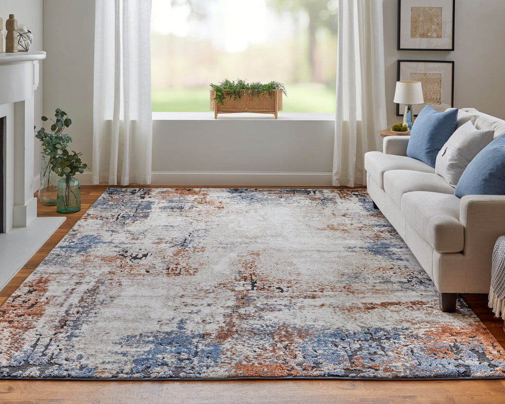 Gilmore Modern Distressed Ivory Blue Taupe Area Rug (2' x 3')