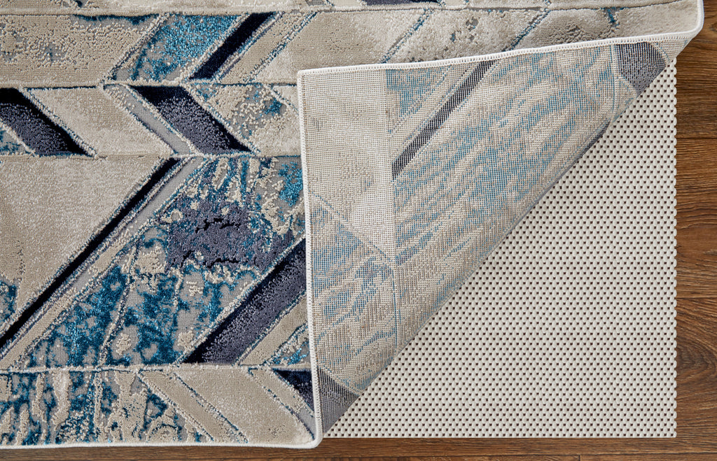 Indio Modern Herringbone Ivory Blue Gray Area Rug (2'10" x 7'10")