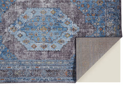 Armant Traditional Medallion Blue Gray Gold Area Rug (2'3" x 7'9")