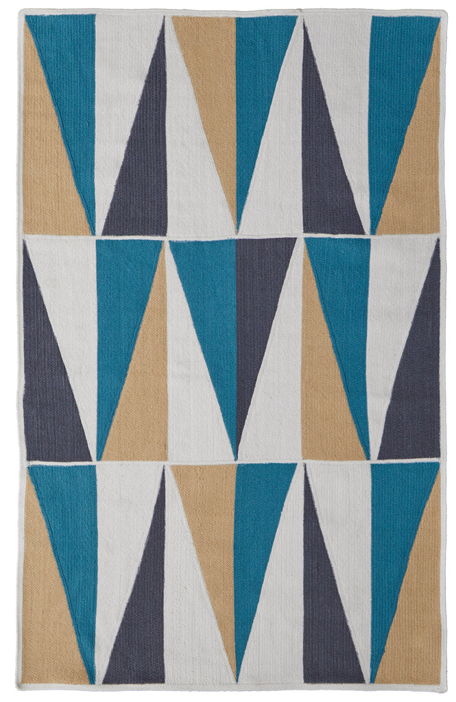 Clare Transitional Geometric Blue Gold Ivory Area Rug (5' x 8')