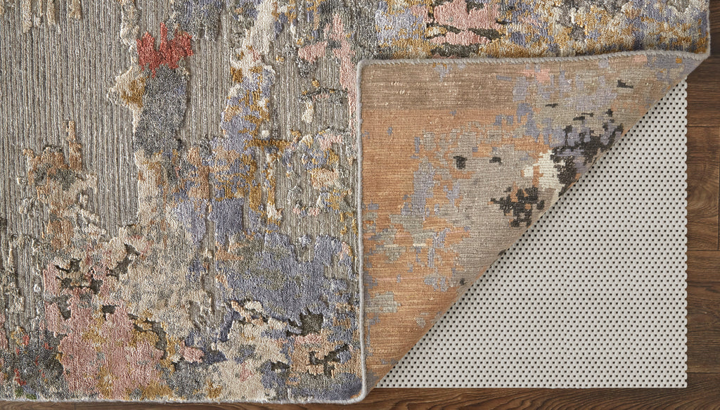 Gia Modern Distressed Taupe Ivory Orange Area Rug (9'6" x 13'6")