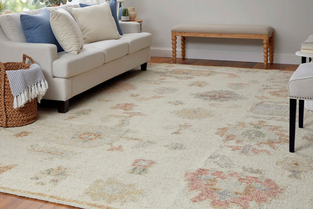 Grafton Transitional Floral Botanical Ivory Orange Gray Area Rug (7'9" x 9'9")