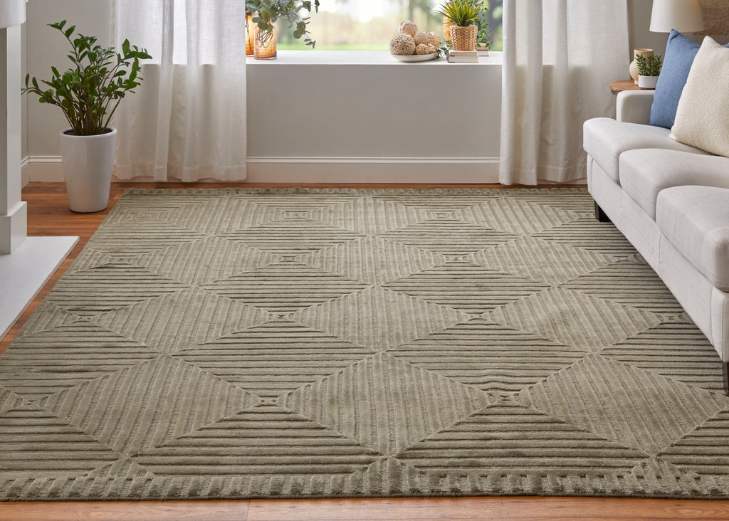 Channels Modern Geometric Green Taupe Blue Area Rug (7'9" x 9'9")