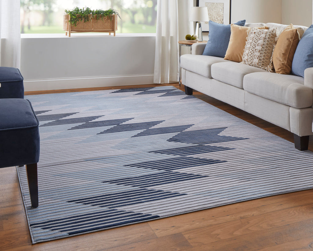 Marigold Modern Geometric Blue Gray White Area Rug (1'8" x 2'10")