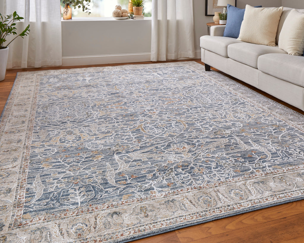 Pasha Transitional Ikat Blue Taupe Ivory Area Rug (2' x 3')