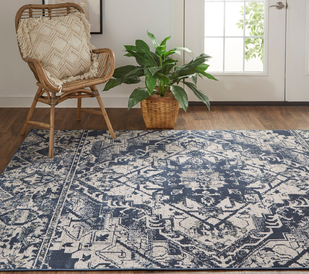 Foster Transitional Oriental Blue Ivory Area Rug (5' x 8')