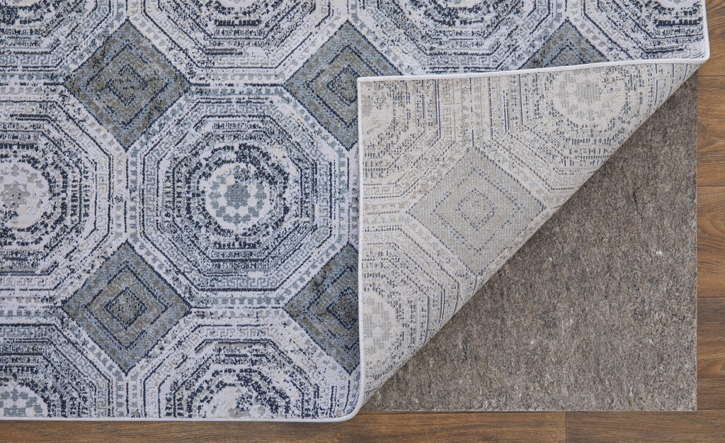 Marigold Transitional Geometric Gray Blue White Area Rug (8' x 11')