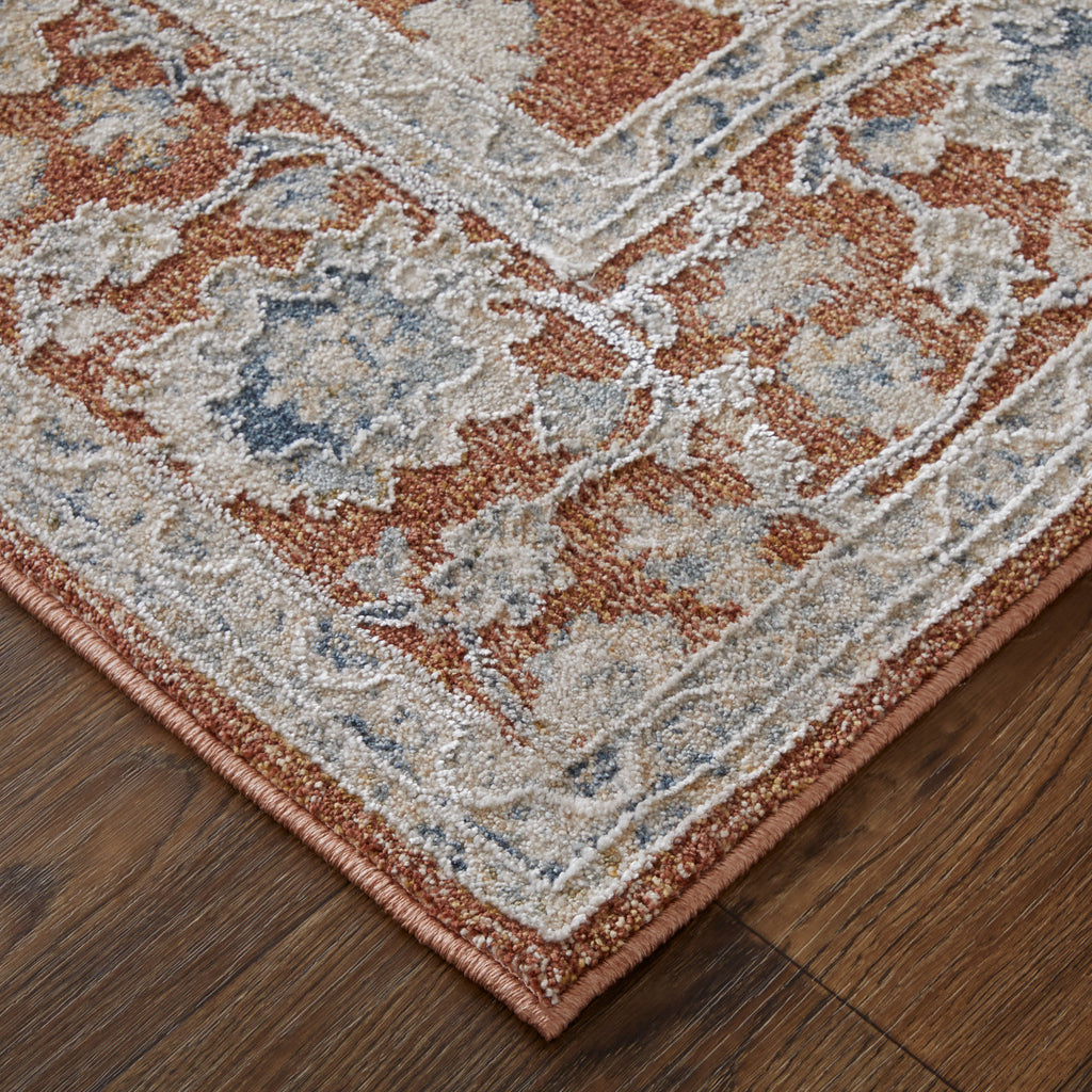 Pasha Transitional Floral Botanical Red Ivory Blue Area Rug (9' x 12'8")