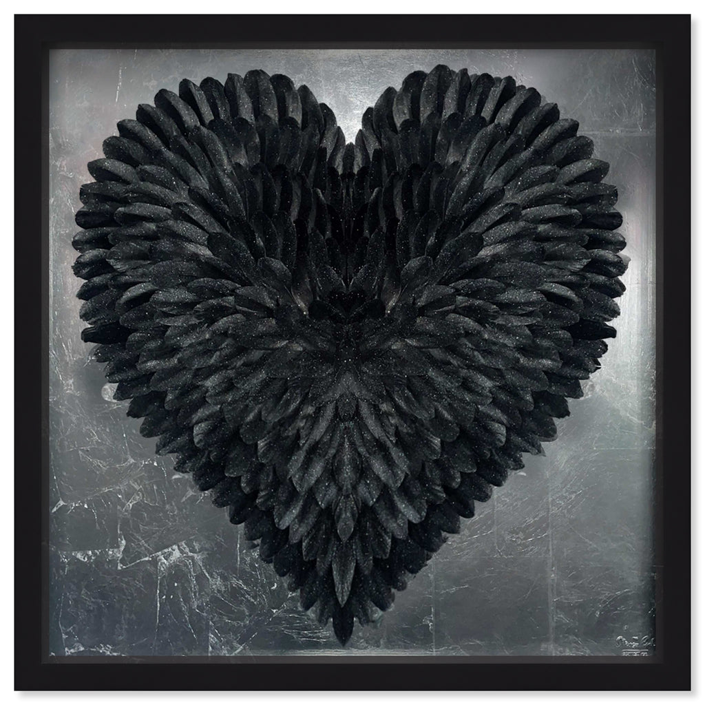 Glittering Noir Feather Heart Artwork