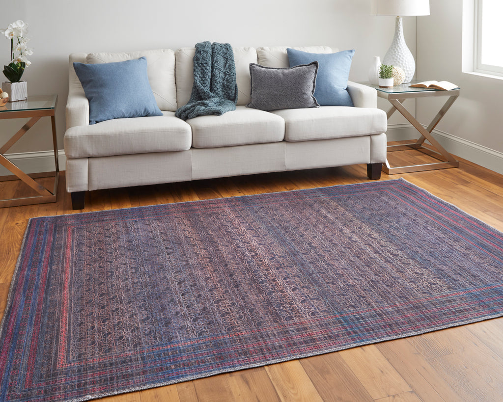 Voss Transitional Distressed Blue Pink Purple Area Rug (8'10" x 12')