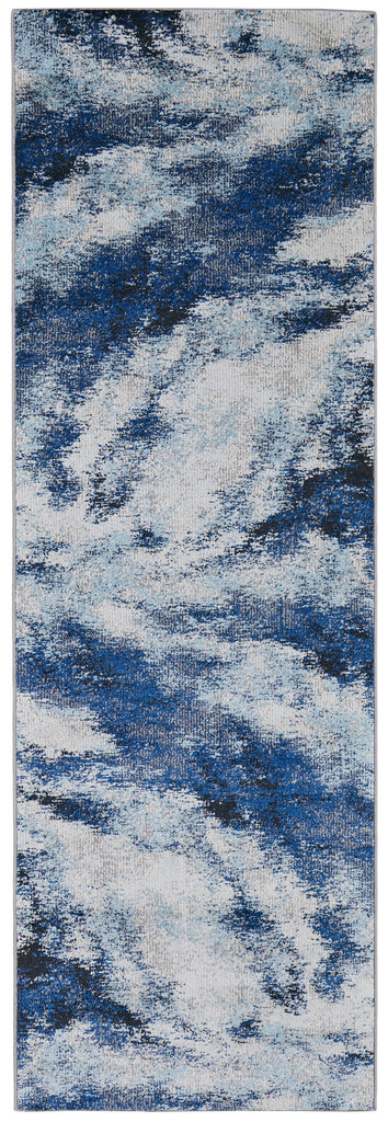 Edgemont Modern Abstract Blue Ivory Area Rug (2'8" x 8' / Pattern 3)