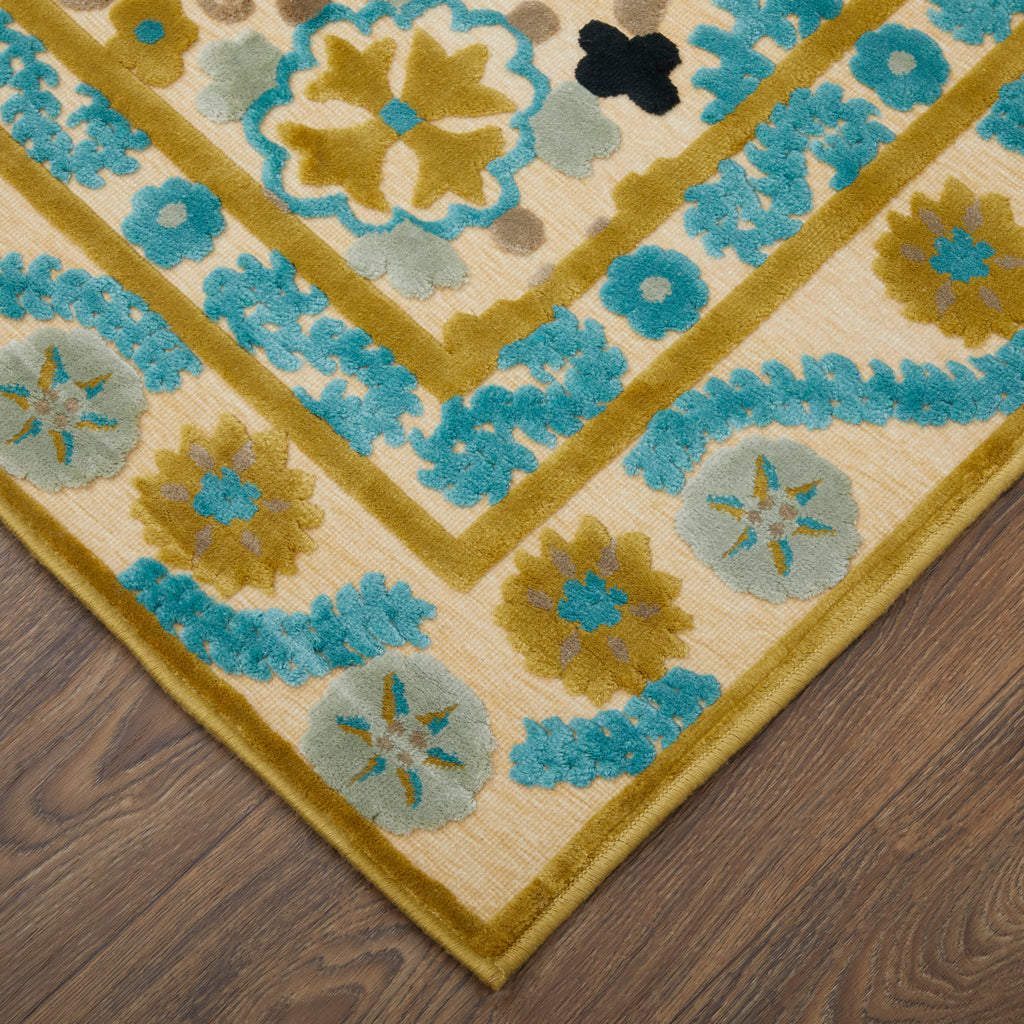 Saphir Cabo Transitional Floral Botanical Ivory Blue Area Rug (5'3" x 7'6")