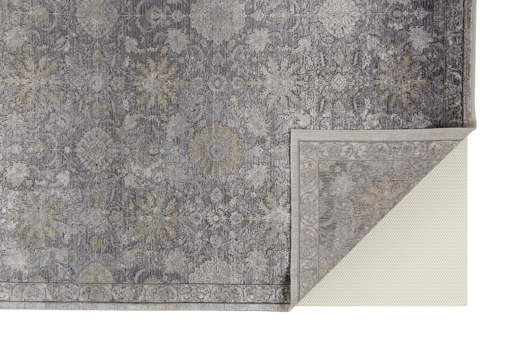 Sarrant Transitional Damask Gray Silver Tan Area Rug (5' x 7'2")