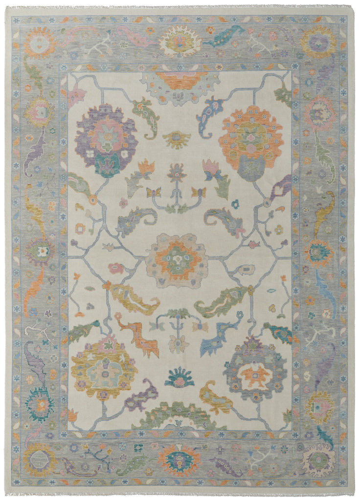 Karina Transitional Floral Botanical Ivory Orange Blue Area Rug (9'6" x 13'6")