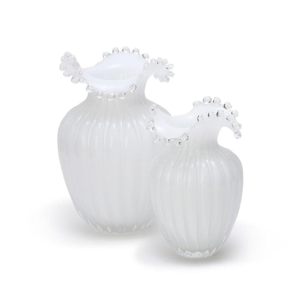 S/2 Glass Pearl White Vases