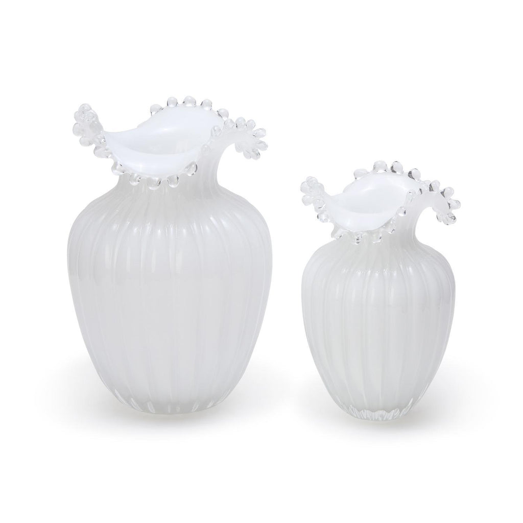 S/2 Glass Pearl White Vases