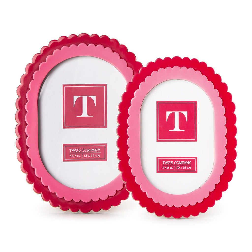 S/2 Double Scalloped Edge Pink/Dark Pink Photo Frames