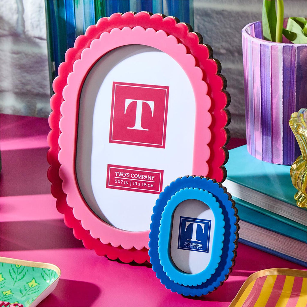 S/2 Double Scalloped Edge Pink/Dark Pink Photo Frames