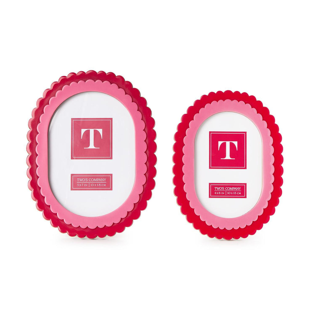 S/2 Double Scalloped Edge Pink/Dark Pink Photo Frames