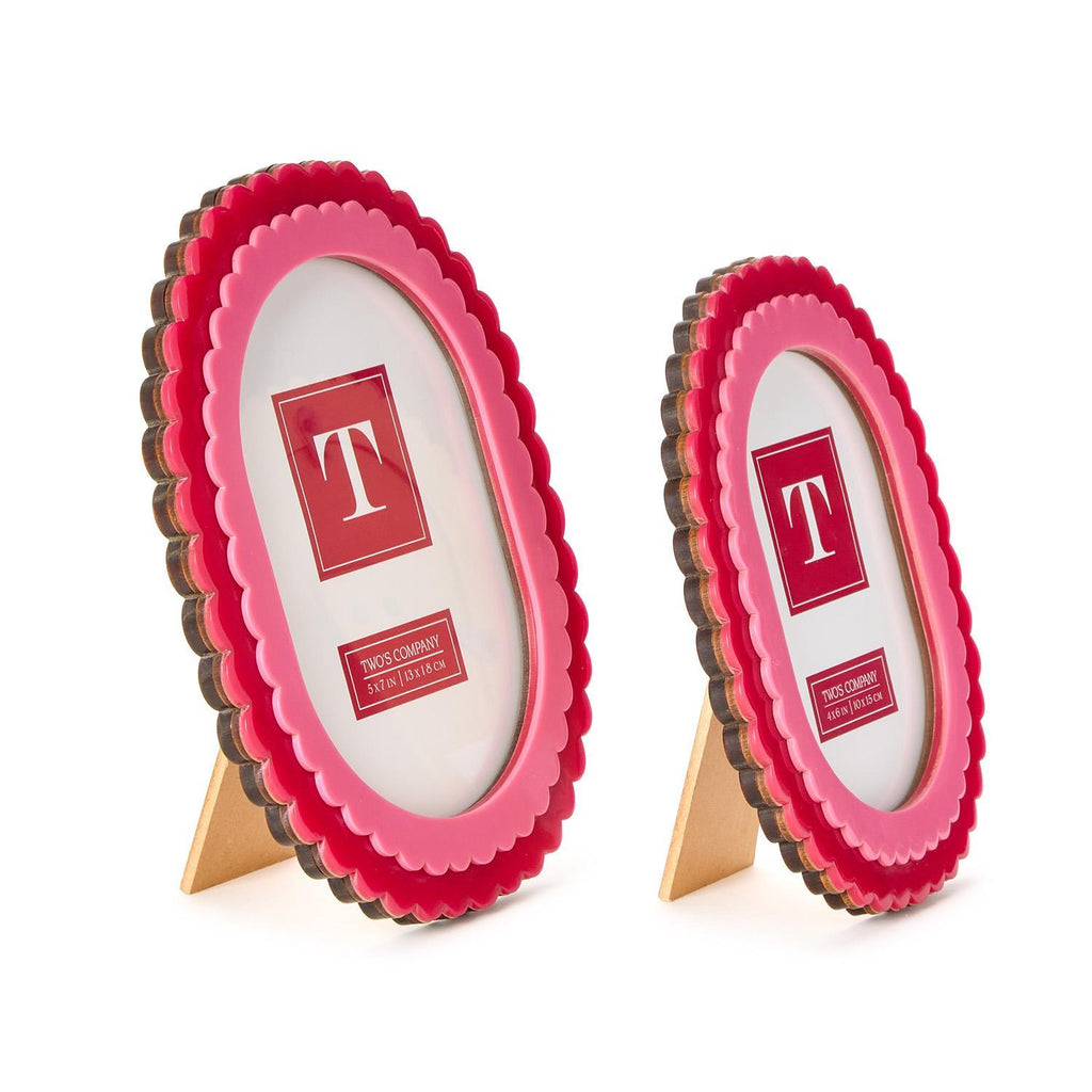 S/2 Double Scalloped Edge Pink/Dark Pink Photo Frames